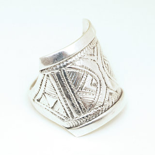 Bijoux ethniques touareg bague en argent 925 homme femme chevalire large grave - Niger 089 c