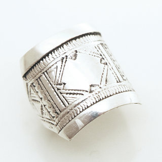 Bijoux ethniques touareg bague en argent 925 homme femme chevalire large grave - Niger 092