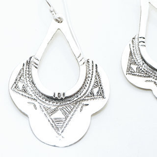 Bijoux ethniques touareg boucles d'oreilles en argent 925 femme pendantes longues feuilles graves - Niger 048 b