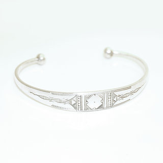 Bijoux ethniques touareg bracelet en argent 925 massif homme femme enfant gourmette plat jonc ouvert grav - Niger 010 b