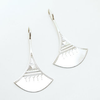 Bijoux ethniques touareg boucles d'oreilles en argent 925 femme pendantes longues shat-shat graves - Niger 051