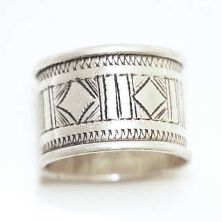 Bijoux ethniques touareg bague en argent 925 homme femme anneau alliance large grave - Niger 094 b