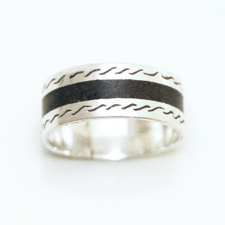 Bijoux ethniques touareg bague en argent 925 massif anneau alliance de mariage duo homme femme fine grave bois d'bne - Niger 025 b