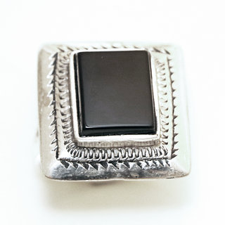 Bijoux touareg ethniques bague chevalire en argent 925 massif femme homme carre grave pierre fine Onyx noir - Niger 025 b