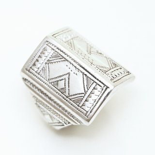 Bijoux ethniques touareg bague en argent 925 massif homme femme chevalire large volume relief grave - Niger 105