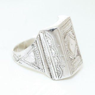 Bijoux ethniques touareg bague en argent 925 massif homme femme chevalire large volume relief grave - Niger 107 c