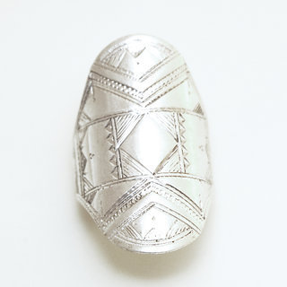 Bijoux ethniques touareg bague en argent 925 massif homme femme longue navette grave - Niger 112 b