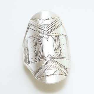 Bijoux ethniques touareg bague en argent 925 massif homme femme longue navette grave - Niger 116 b