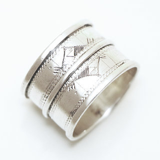 Bijoux ethniques touareg bague en argent 925 massif anneau alliance de mariage duo homme femme large grave - Niger 117