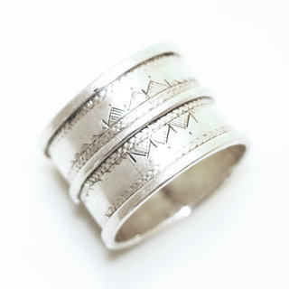 Bijoux ethniques touareg bague en argent 925 massif anneau alliance de mariage duo homme femme large grave - Niger 120