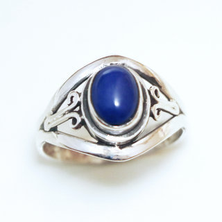 Bijoux ethniques Indiens bague fine argent 925 femme filigranes pierre fine ovale Lapis-Lazuli bleu - Inde 062 b