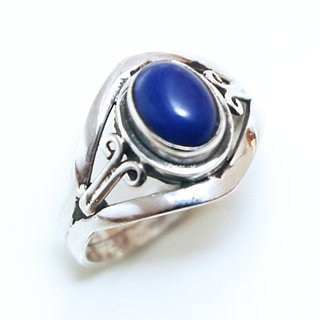 Bijoux ethniques Indiens bague fine argent 925 femme filigranes pierre fine ovale Lapis-Lazuli bleu - Inde 062