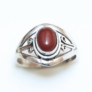 Bijoux ethniques Indiens bague en argent 925 fine femme filigranes pierre fine ovale Cornaline rouge orange - Inde 062 b