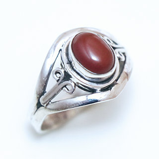 Bijoux ethniques Indiens bague en argent 925 fine femme filigranes pierre fine ovale Cornaline rouge orange - Inde 062