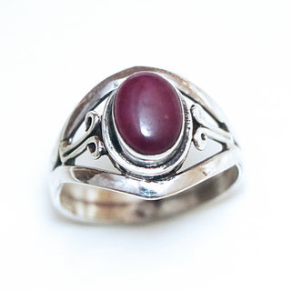 Bijoux ethniques Indiens bague en argent 925 fine femme filigranes pierre fine ovale corindon Rubis rouge - Inde 062 b