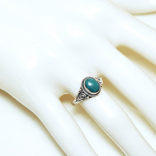 Bijoux ethniques Indiens bague en argent 925 femmes filigranes spirales et pierres semi-prcieuses fine ovale Turquoise naturelle vritable - Inde 063Sb