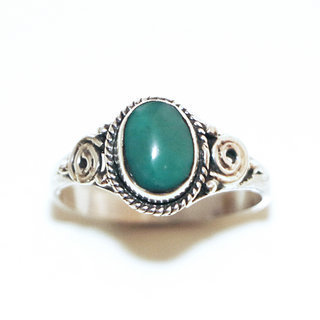 Bijoux ethniques Indiens bague en argent 925 femmes filigranes spirales et pierres semi-prcieuses fine ovale Turquoise naturelle vritable - Inde 063S