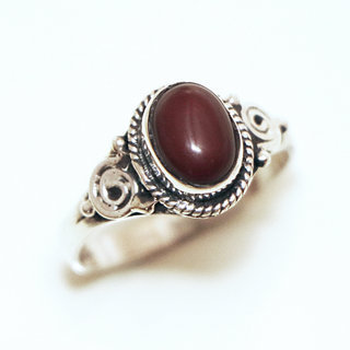 Bijoux ethniques Indiens bague en argent 925  femmes filigranes spirales et pierres semi-prcieuses fine ovale Cornaline orange marron - Inde 063Sa