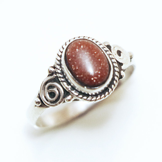 Bague argent 925 ovale filigranes fine et Pierre de Sable brune - Inde 063 - S