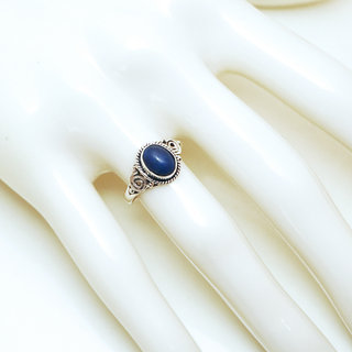 sBijoux ethniques Indiens bague en argent 925 femmes filigranes spirales et pierres semi-prcieuses fine ovale Lapis-Lazuli bleu - Inde 063b