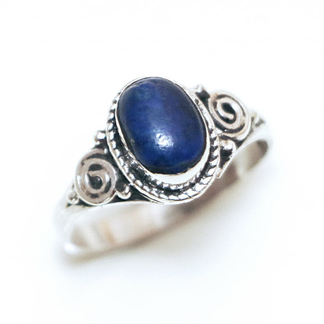 Bague argent 925 ovale filigranes fine et Lapis-Lazuli - Inde 063 - S