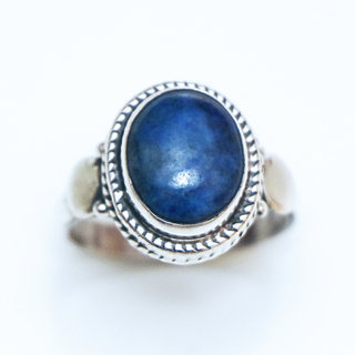 Bijoux ethniques Indiens bague en argent 925 fine femme filigranes petit ovale pierre fine Lapis-Lazuli bleu - Inde 064 b