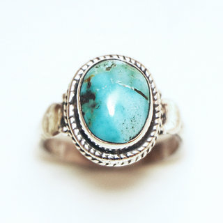 Bijoux ethniques Indiens bague en argent 925 fine femmes homme filigranes petites ovales et pierre fine ovale Turquoise naturelle vritable - Inde 064 b