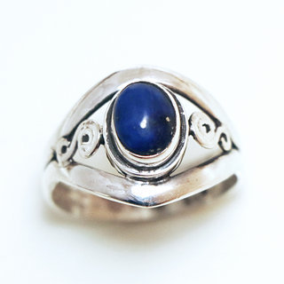 Bijoux ethniques Indiens bague en argent 925 fine femme filigranes pierre fine ovale Lapis-Lazuli bleu - Inde 066 b