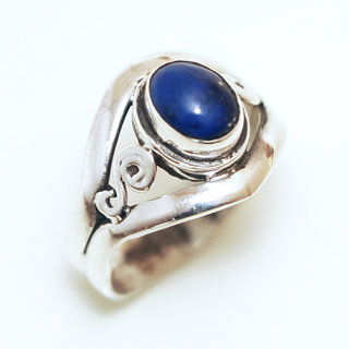 Bijoux ethniques Indiens bague en argent 925 fine femme filigranes pierre fine ovale Lapis-Lazuli bleu - Inde 066