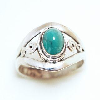 Bijoux ethniques Indiens bague en argent 925 fine femme filigranes pierre fine ovale turquoise naturelle vritable- Inde 066 b