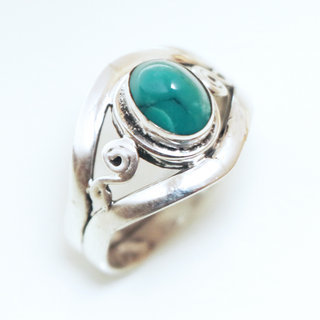 Bijoux ethniques Indiens bague en argent 925 fine femme filigranes pierre fine ovale turquoise naturelle vritable- Inde 066