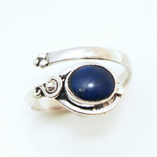 Bijoux ethniques Indiens bague en argent 925 fine rglable ajustable femme filigranes petites ovales et pierre fine Lapis-Lazuli bleu - Inde 074 b