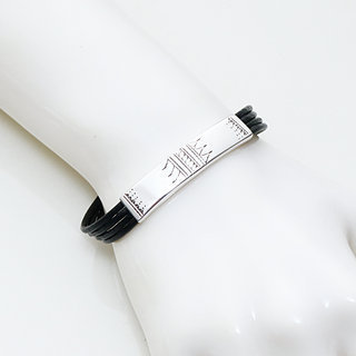 Bijoux ethniques touareg bracelet en argent lien cordon cuir mdaillon gourmette rectangle gravs rglable homme femme - Niger 003 b