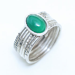 Bijoux ethniques touareg bague en argent 925 massif femme homme semainier grav multi plusieurs sept anneaux et pierre fine Agate verte - Niger 028