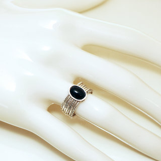 Bijoux ethniques touareg bague en argent 925 massif femme homme semainier grav multi plusieurs sept anneaux et pierre fine Onyx noir - Niger 028 b