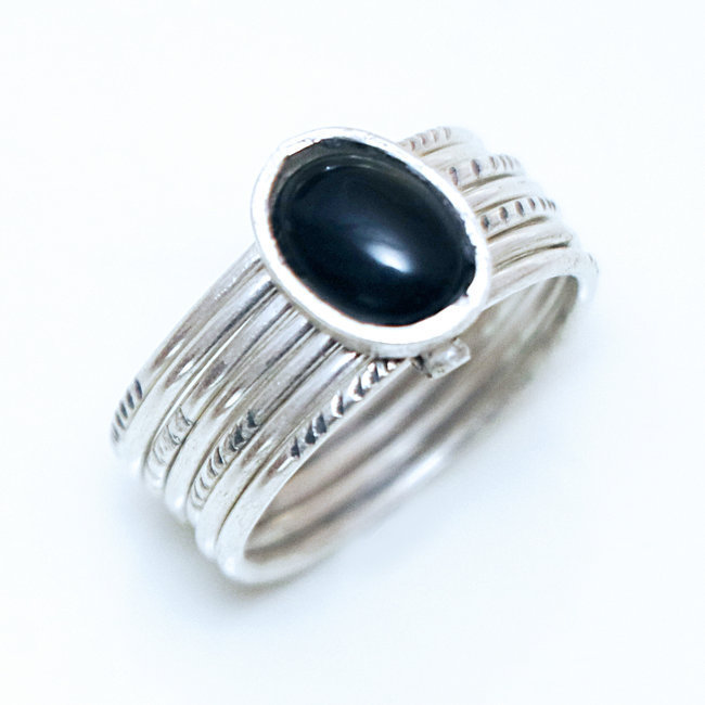 Bague argent massif 925 touareg semainier ovale et Onyx - Niger 028