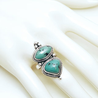 Bijoux ethniques indiens tibetains bague en argent 925 femme homme longue et pierre fine filigranes Turquoise npalais tibet - Npal 025 b