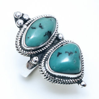 Bijoux ethniques indiens tibetains bague en argent 925 femme homme longue et pierre fine filigranes Turquoise npalais tibet - Npal 025