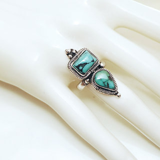 Bijoux ethniques indiens bague en argent 925 femme homme longue gouttes et pierre fine filigranes Turquoise npalais - Npal 027 b