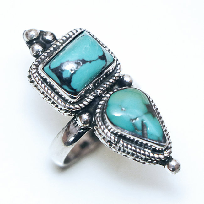 Bague longue filigranes argent 925 et Turquoise - Népal 027