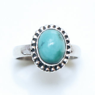 Bijoux ethniques Indiens bague en argent 925 femmes  hommes filigranes petite ovale et pierre fine Turquoise naturelle vritable - Inde 077 c