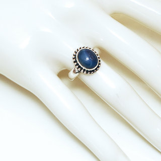 Bijoux ethniques Indiens bague en argent 925 femmes  hommes filigranes petite ovale et pierre fine Lapis-Lazuli bleu - Inde 077 b