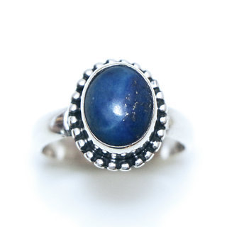 Bijoux ethniques Indiens bague en argent 925 femmes  hommes filigranes petite ovale et pierre fine Lapis-Lazuli bleu - Inde 077 c