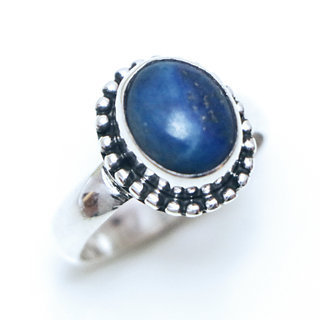 Bijoux ethniques Indiens bague en argent 925 femmes  hommes filigranes petite ovale et pierre fine Lapis-Lazuli bleu - Inde 077