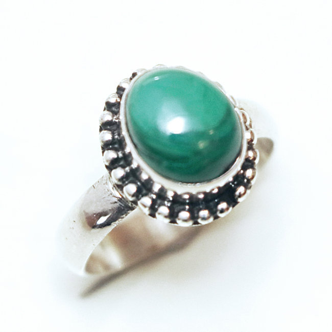 Bague filigranes ovale argent 925 et Malachite - Inde 077