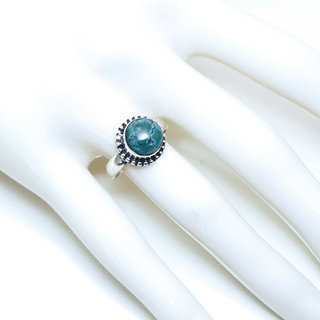 Bijoux ethniques Indiens bague en argent 925 femmes filigranes petite ronde et pierre fine Turquoise naturelle vritable - Inde 078 b