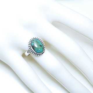 Bijoux ethniques Indiens bague en argent 925 femmes filigranes petite ovale et pierre fine Turquoise naturelle vritable - Inde 081 b