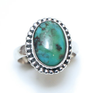 Bijoux ethniques Indiens bague en argent 925 femmes filigranes petite ovale et pierre fine Turquoise naturelle vritable - Inde 081 c