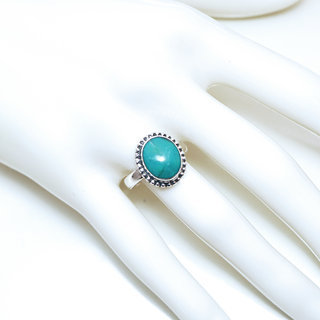 Bijoux ethniques Indiens bague en argent 925 femmes filigranes petite ovale et pierre fine Turquoise naturelle vritable - Inde 082 b