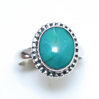  Bijoux ethniques Indiens bague en argent 925 femmes filigranes petite ovale et pierre fine Turquoise naturelle vritable - Inde 082 c